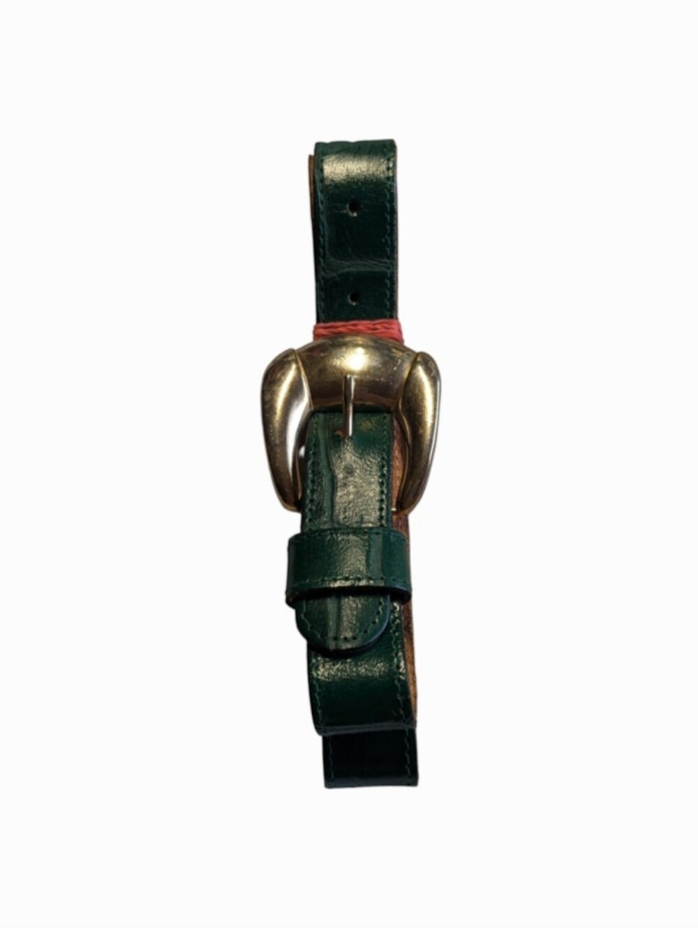 Women's Classic Green Leather Belt with Brass Buckle